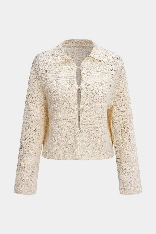 Knit Button Hollow Out Cardigan sold by Micas