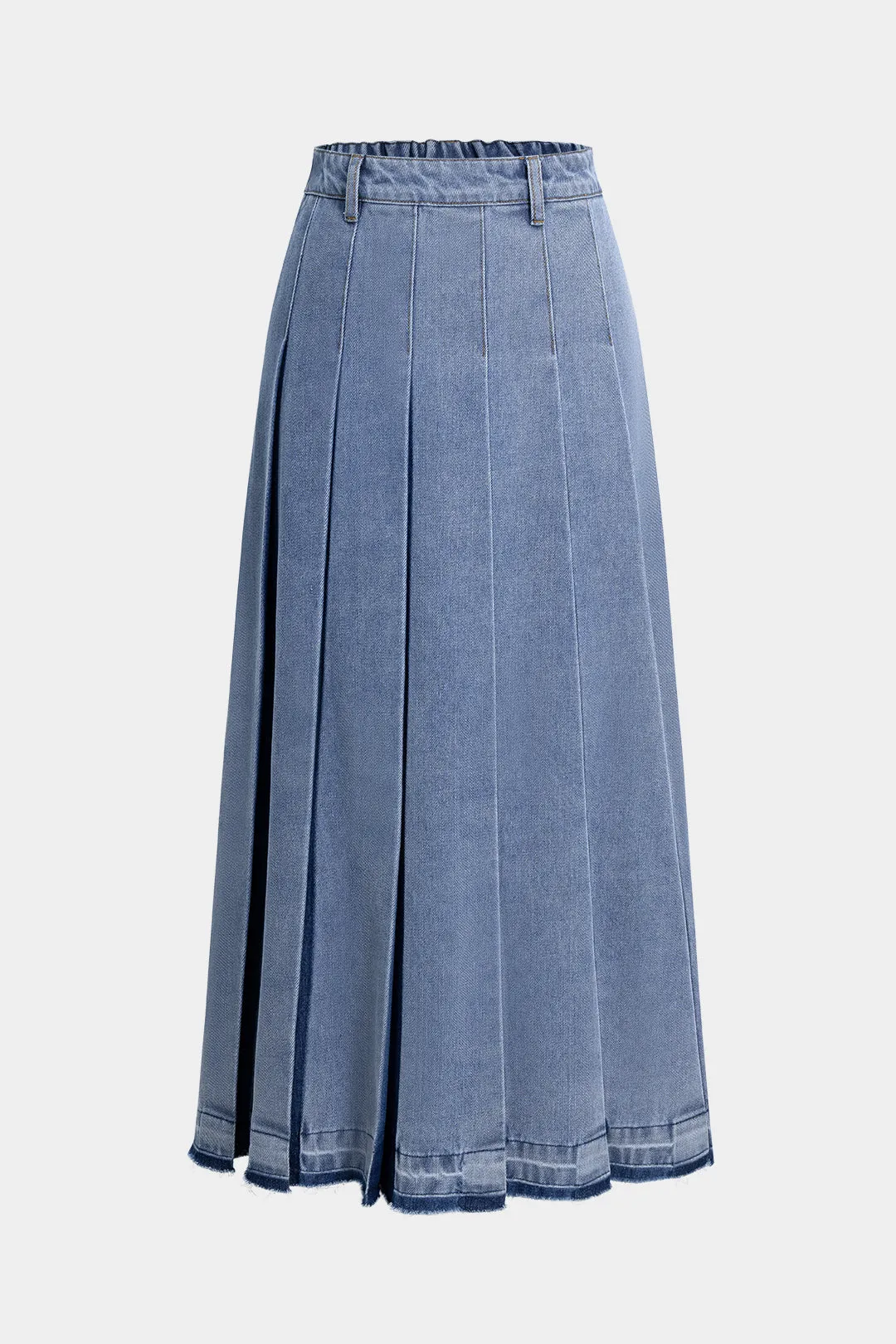 Denim Pocket Pleated Frayed Skirt sold by Micas