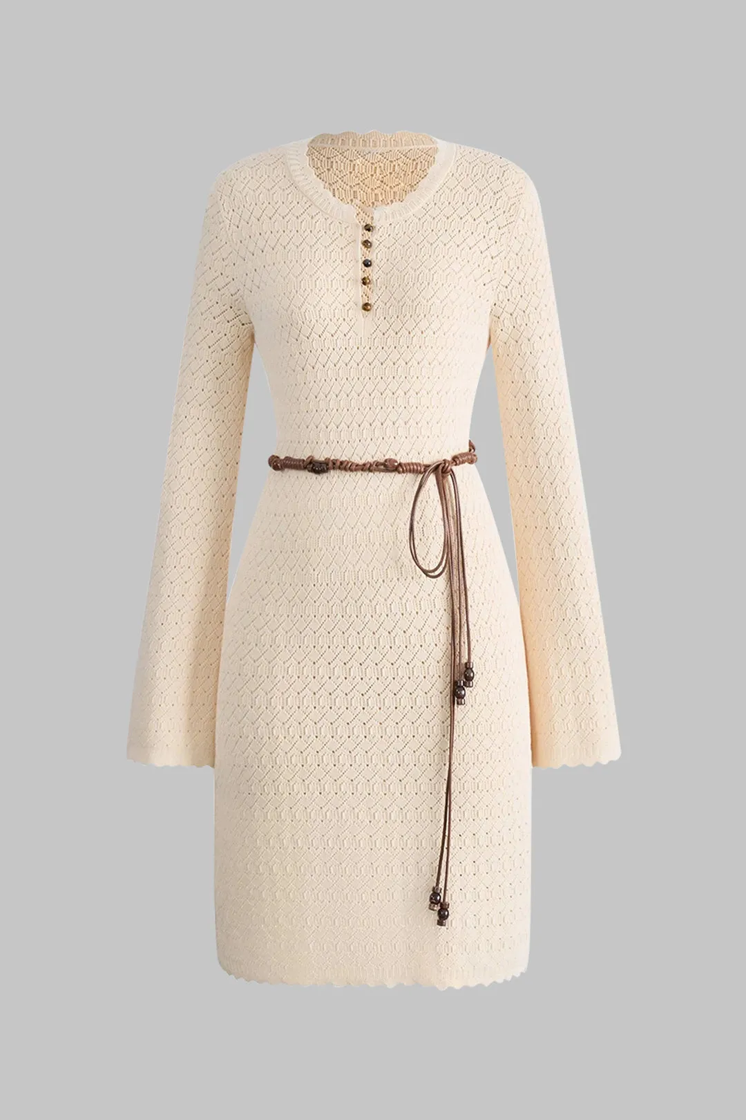 Knit Button Belted Long Sleeve Dress sold by Micas