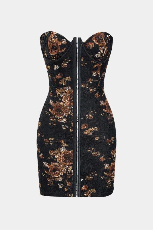 Floral Print Lace Patchwork Strapless Sleeveless Mini Dress sold by Micas