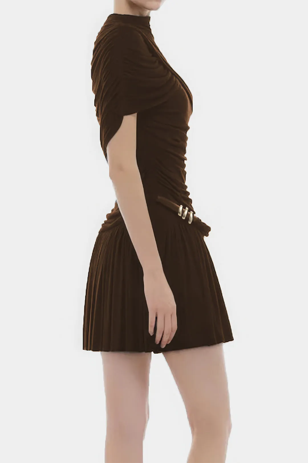 Ruched Asymmetrical Short Sleeve Mini Dress sold by Micas product image thumbnail 4