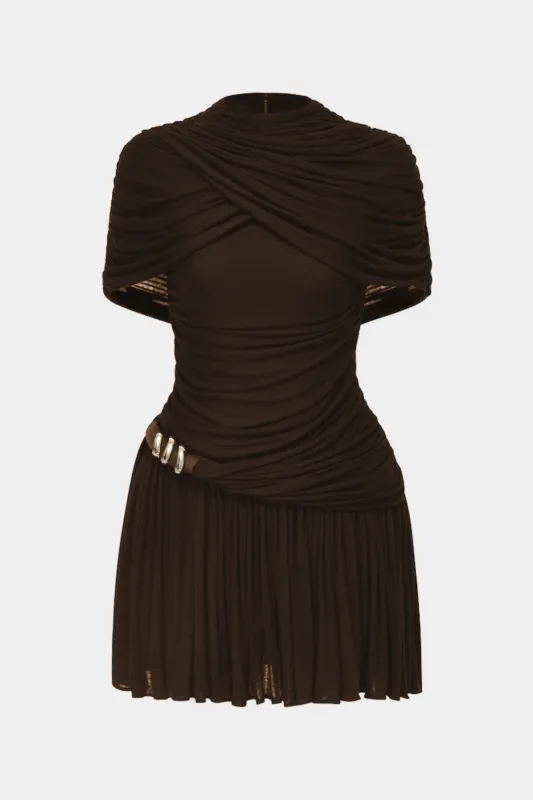 Ruched Asymmetrical Short Sleeve Mini Dress sold by Micas