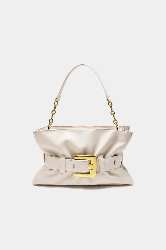 Leather Ruched Belt Buckle Tote Bag sold by Micas