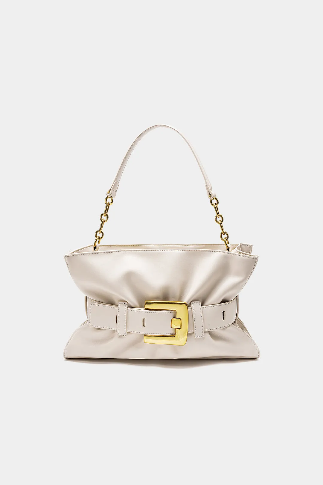 Leather Ruched Belt Buckle Tote Bag sold by Micas