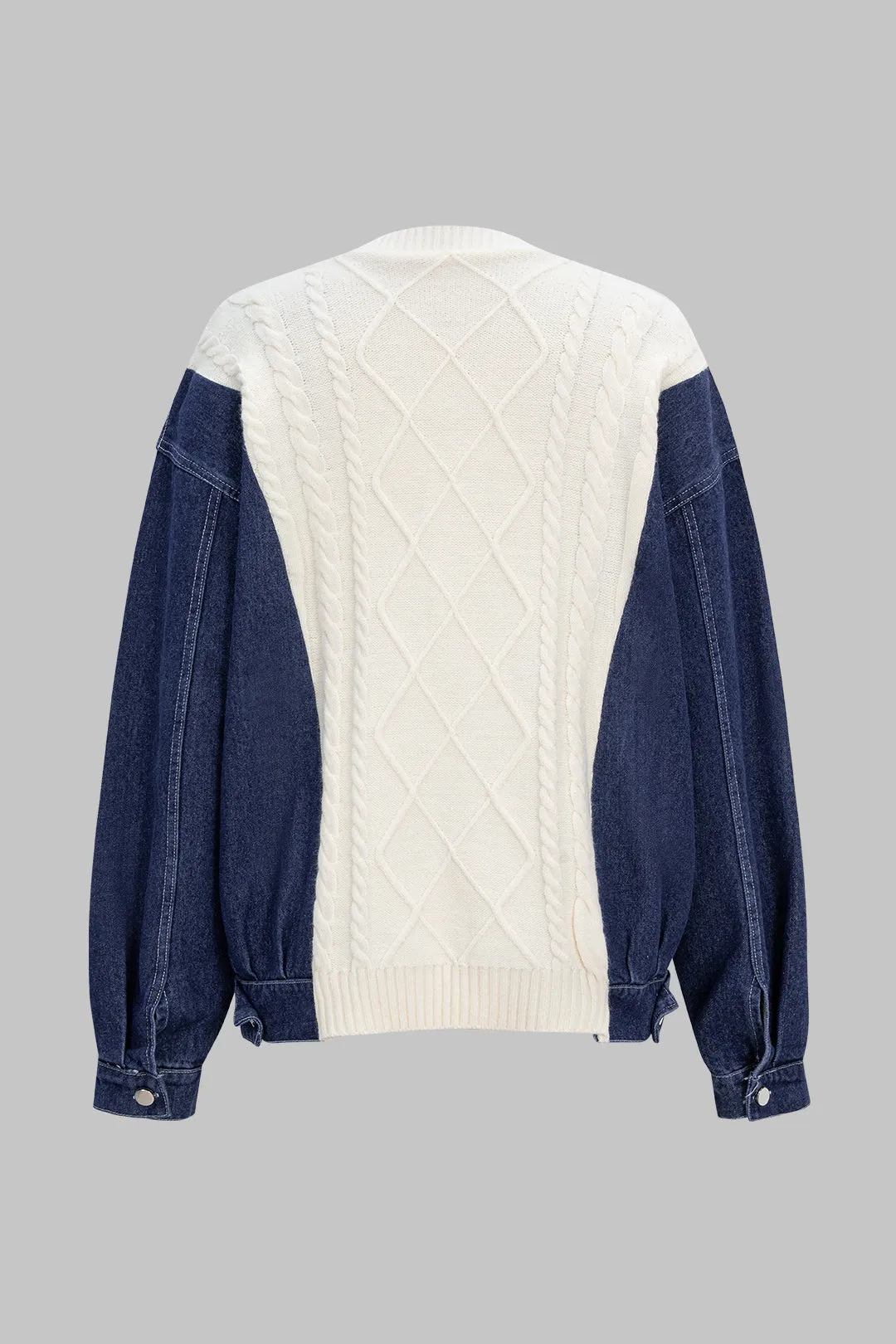 Patchwork Button Cable Sweater Cardigan sold by Micas product image thumbnail 2