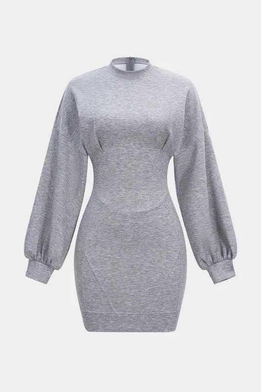 Lantern Sleeve Zipper Mini Dress sold by Micas