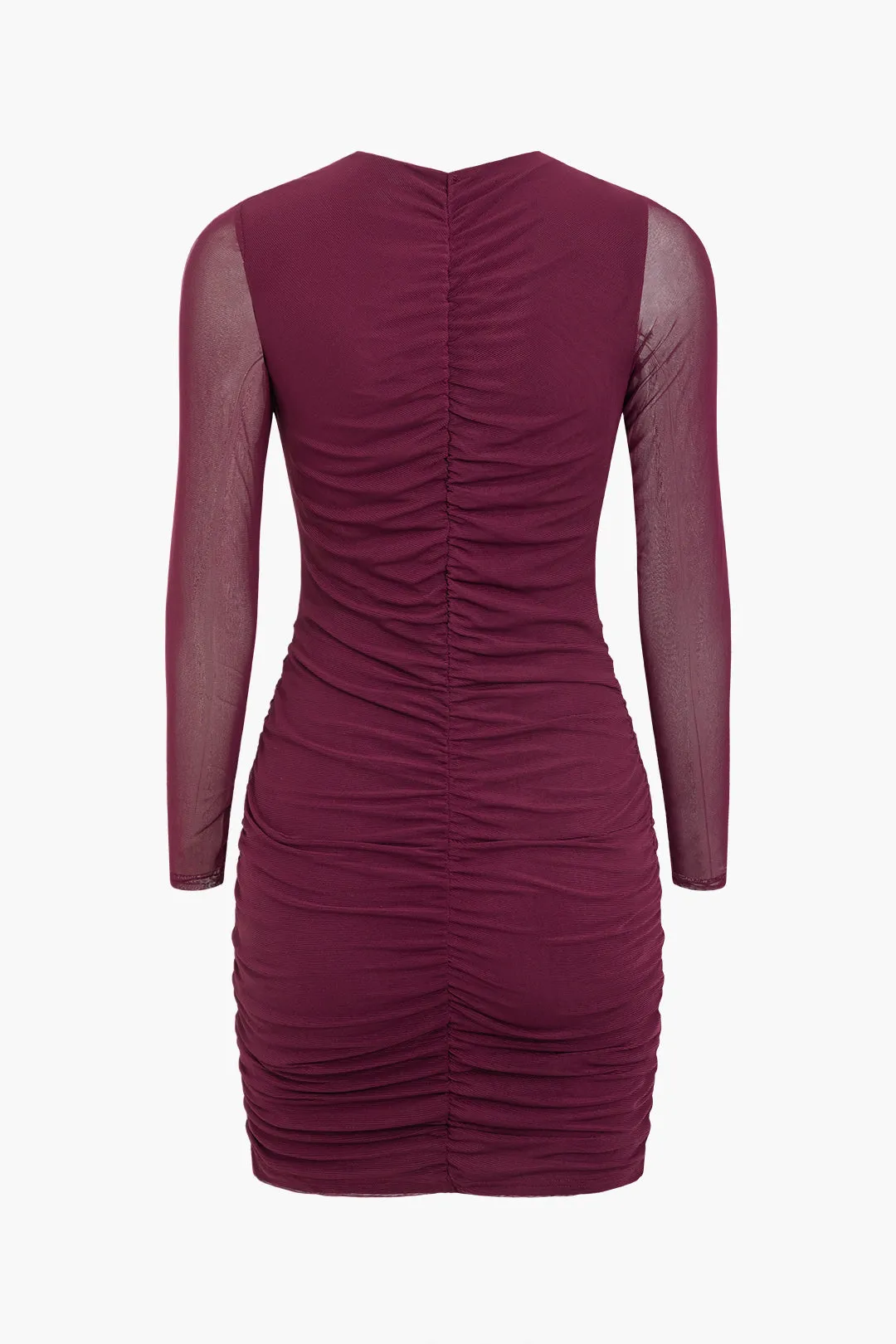Mesh Cut Out Ruched Long Sleeve Mini Dress sold by Micas product image thumbnail 2