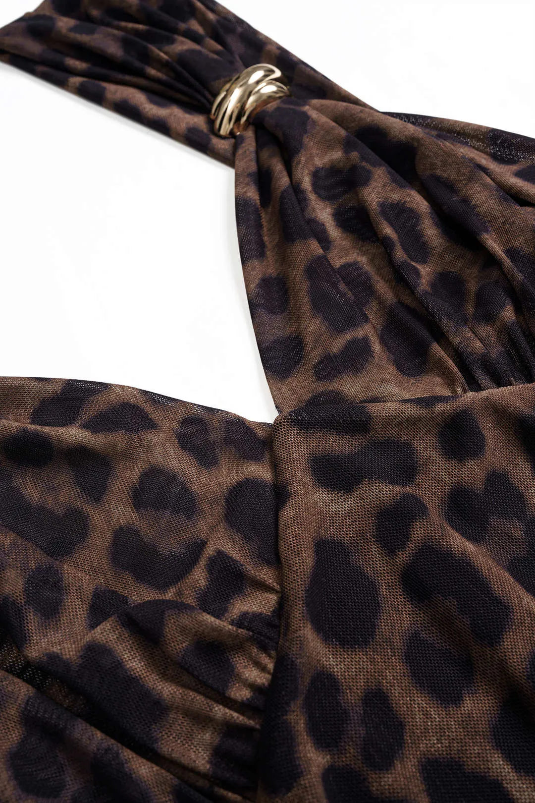 Leopard Print Mesh Metallic Ruched Slip Sleeveless Mini Dress sold by Micas product image thumbnail 4