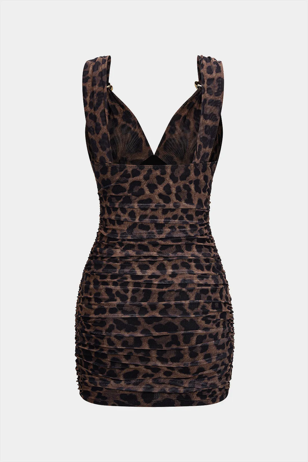 Leopard Print Mesh Metallic Ruched Slip Sleeveless Mini Dress sold by Micas product image thumbnail 2