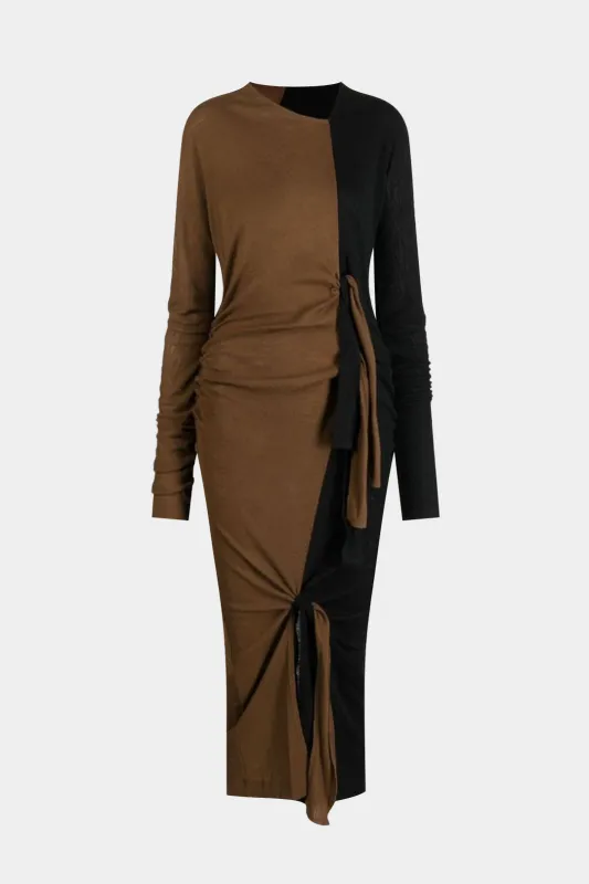 Contrast Slit Tie Front Asymmetrical Long Sleeve Maxi Dress sold by Micas