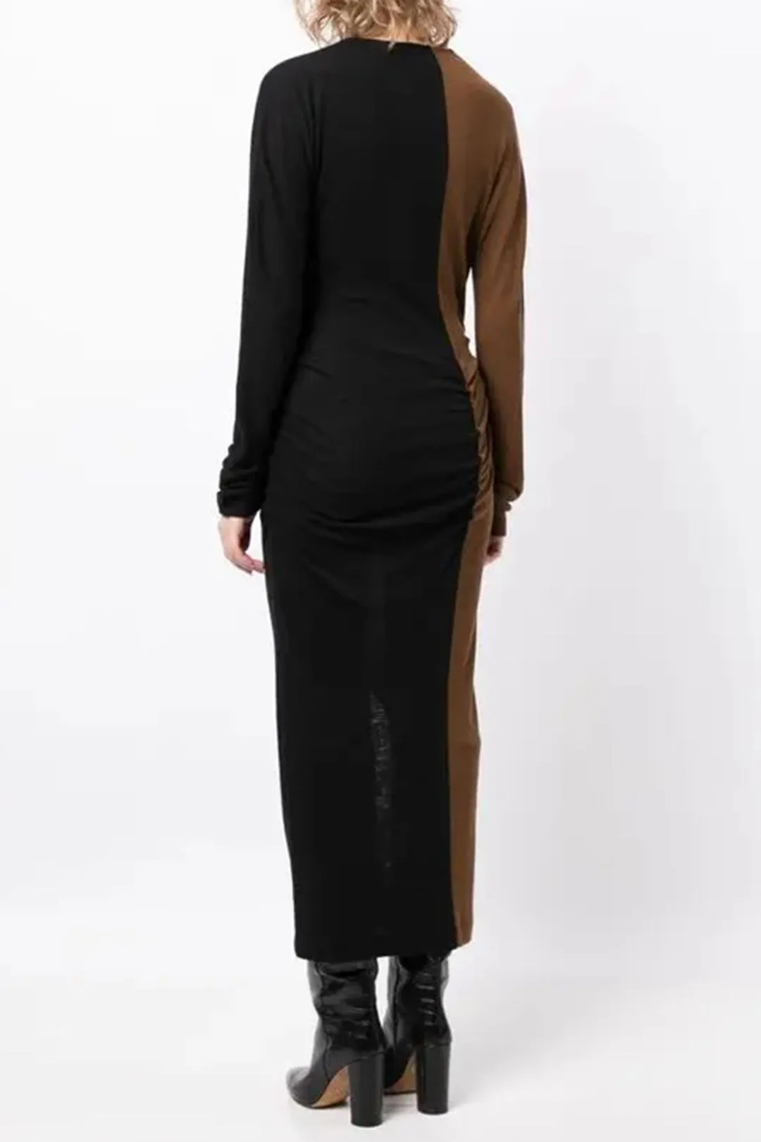 Contrast Slit Tie Front Asymmetrical Long Sleeve Maxi Dress sold by Micas product image thumbnail 2