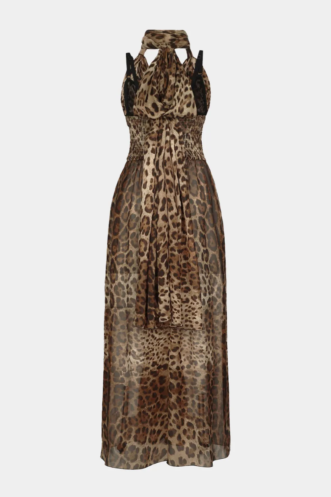 Leopard Print Chiffon Halter Neck Shirred Maxi Dress sold by Micas product image thumbnail 2