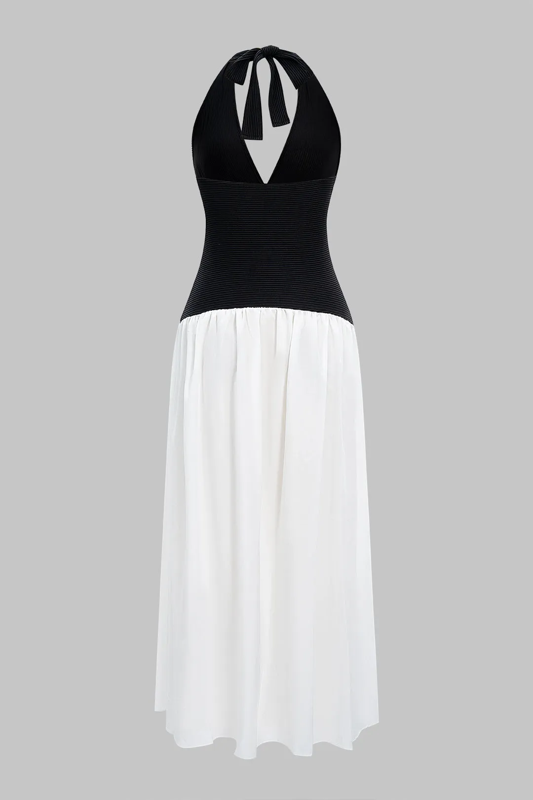Halter Neck Contrast Metallic Decor Backless Ruched Maxi Dress sold by Micas product image thumbnail 3