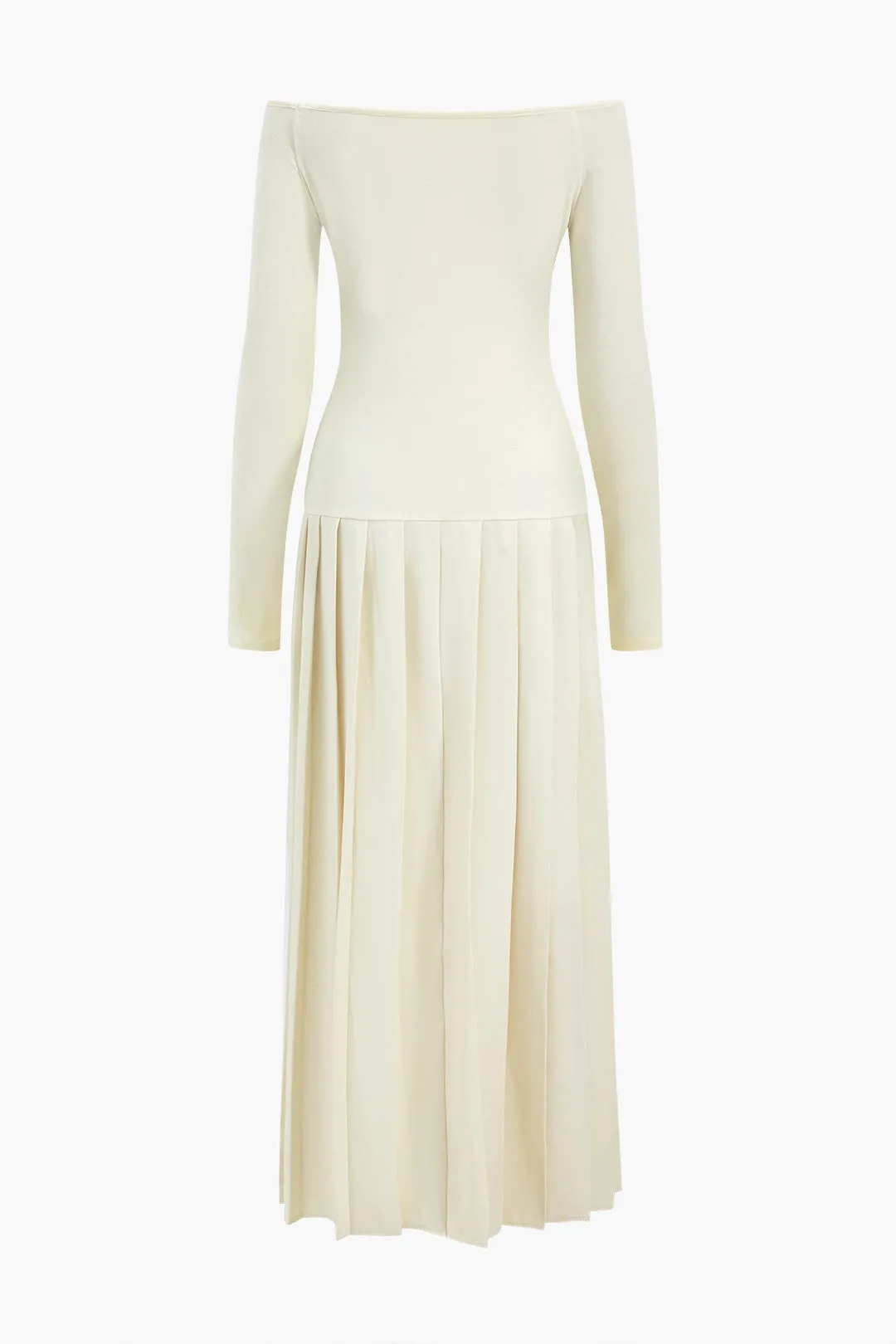 Pleated Off Shoulder Patchwork Side Slit Long Sleeve Maxi Dress sold by Micas product image thumbnail 2