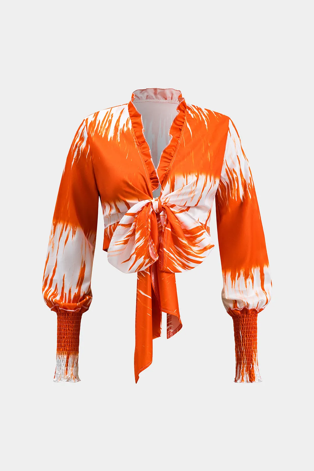 Tropisk mønster ruffle v-hals slips foran top og ruched høj talje brede benbukser sæt sold by Micas product image thumbnail 2