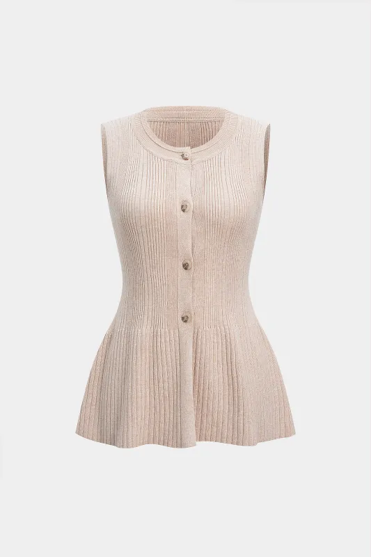 Knit Button Ruched Round Neck Vest sold by Micas