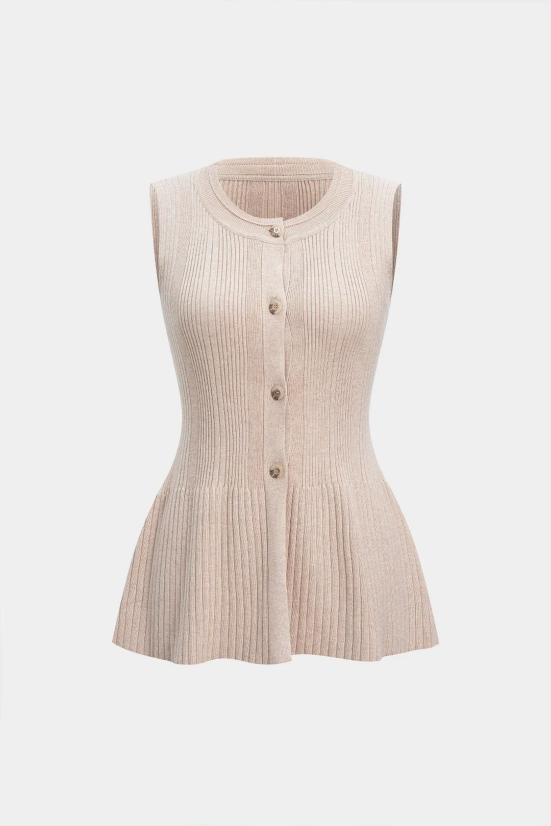 Knit Button Ruched Round Neck Vest sold by Micas