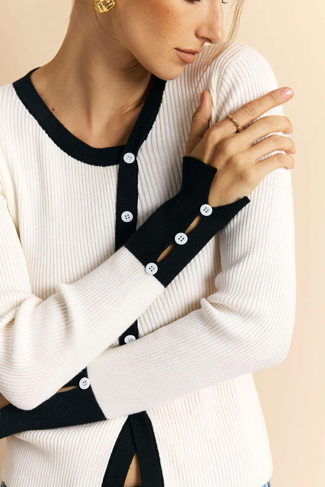 Knit Contrast Button Cardigan sold by Micas product image thumbnail 3