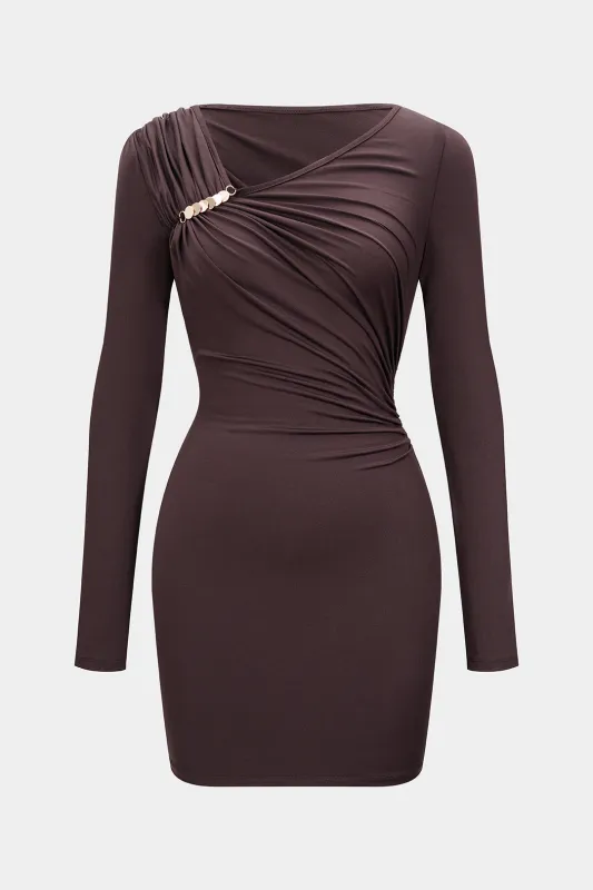 Metallic Ruched Asymmetrical Long Sleeve Mini Dress sold by Micas