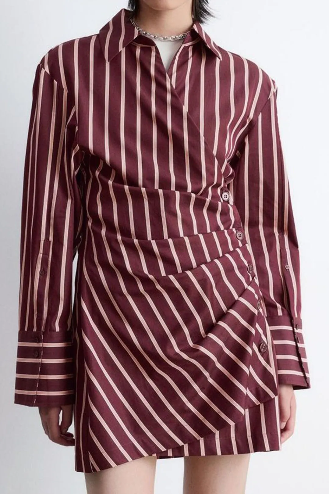 Stripes Print Button Ruched Long Sleeve Mini Dress sold by Micas