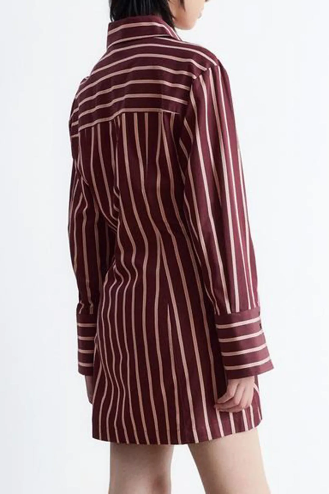 Stripes Print Button Ruched Long Sleeve Mini Dress sold by Micas product image thumbnail 2