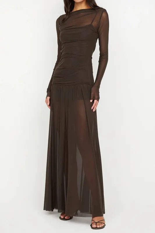 Mesh Patchwork Ruched Long Sleeve Maxi Dress sold by Micas