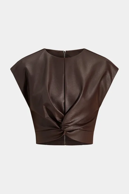 Faux Leather Zipper Twist Knot Tank Top sold by Micas