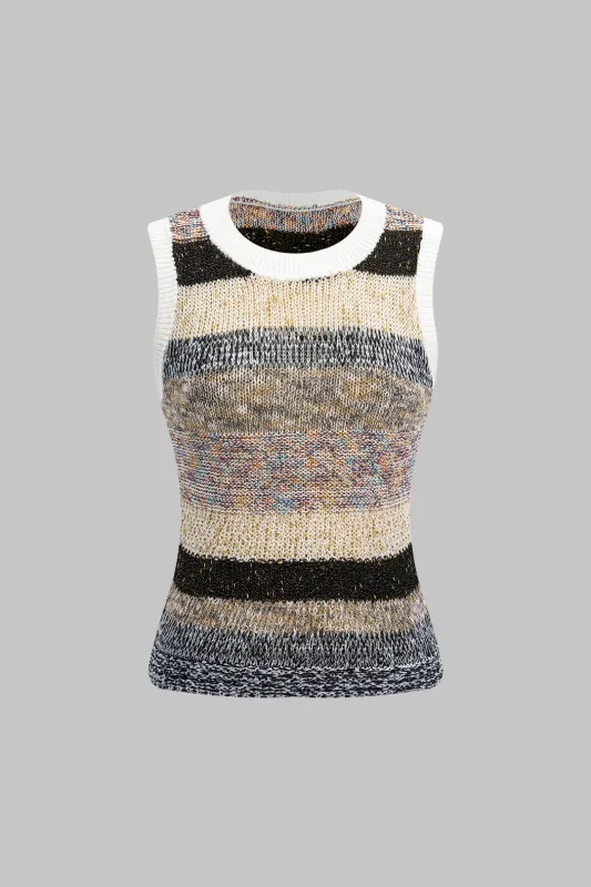 Knit Stripes Contrast Round Neck Tank Top sold by Micas