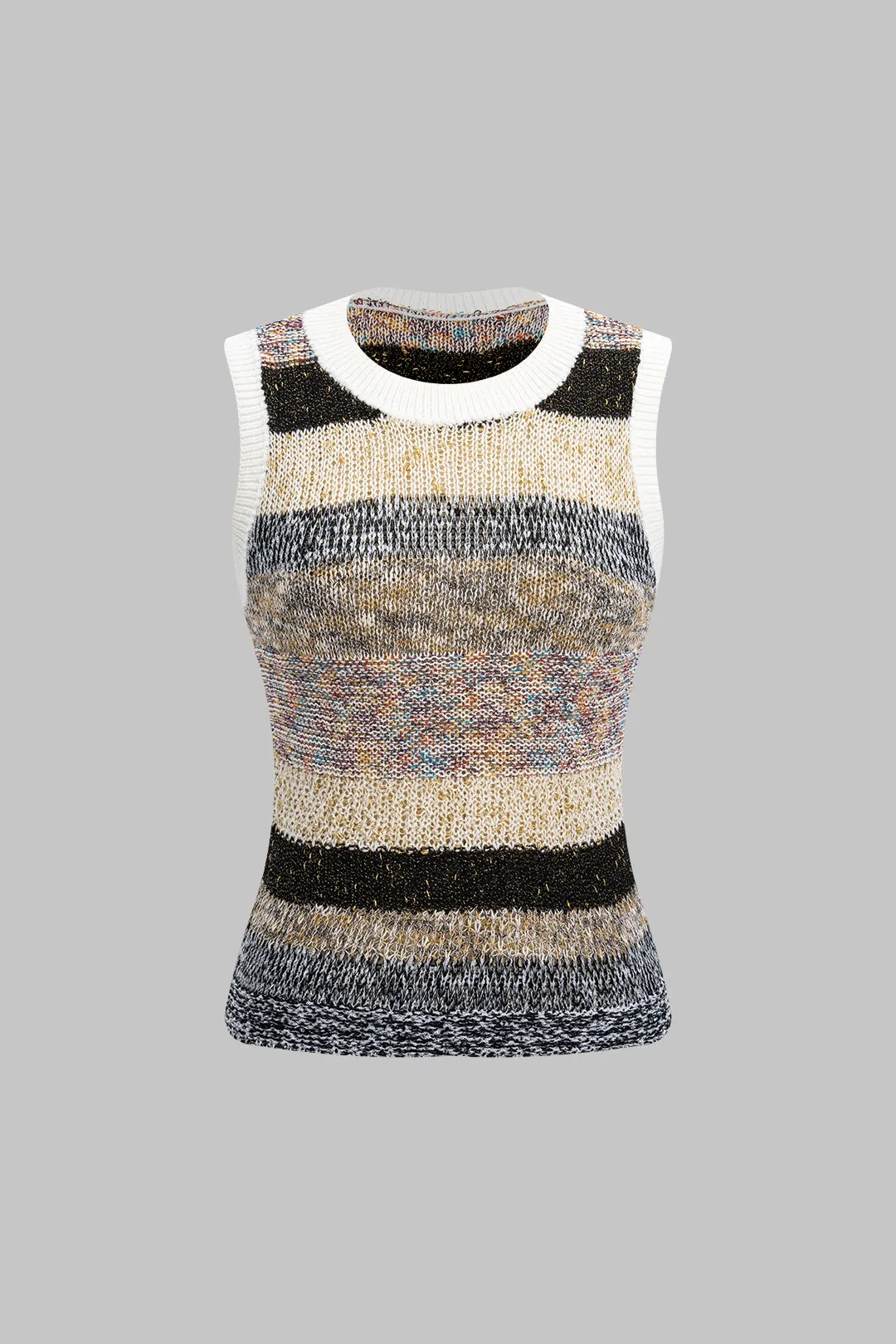 Knit Stripes Contrast Round Neck Tank Top sold by Micas