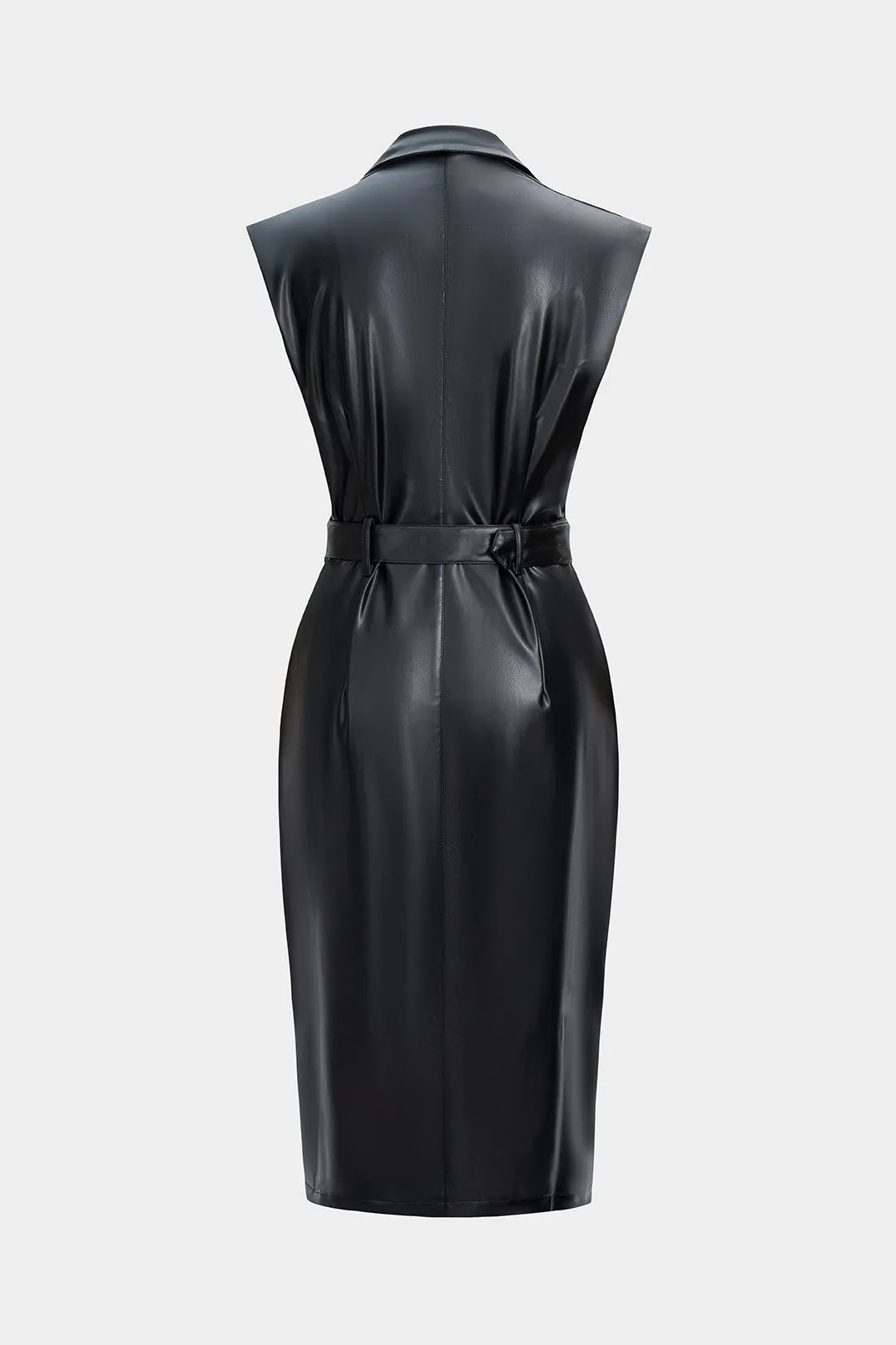 Faux Leather Button Belted Sleeveless Midi Dress sold by Micas product image thumbnail 2