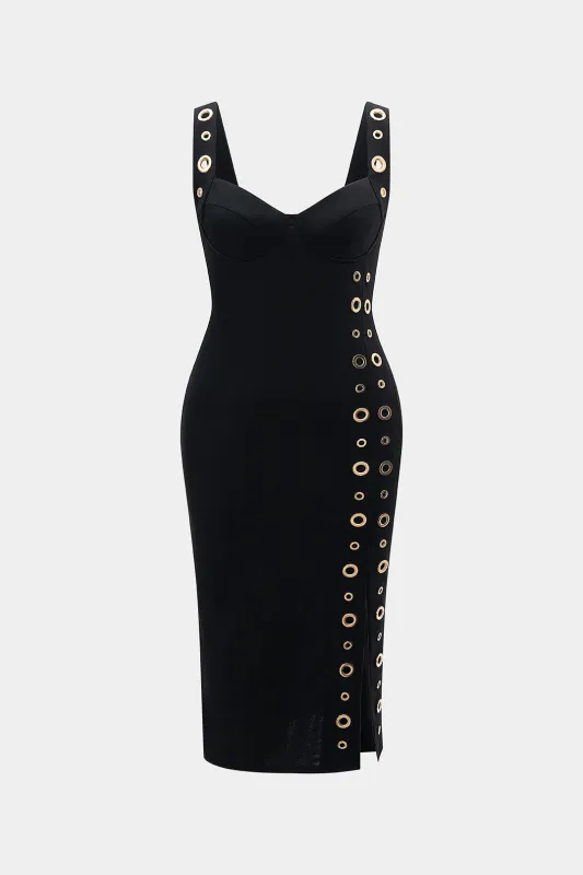 Plus Size Metallic Eyelet High Slit Sleeveless Maxi Dress sold by Micas