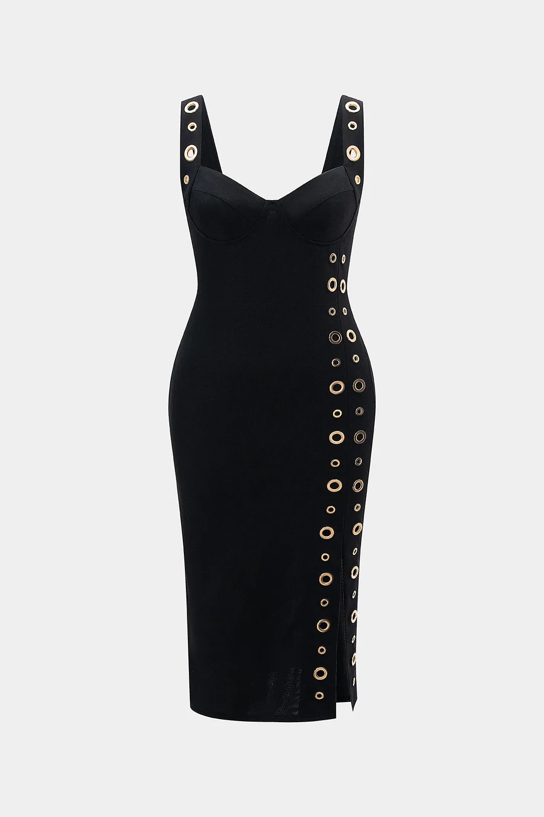 Plus Size Metallic Eyelet High Slit Sleeveless Maxi Dress sold by Micas