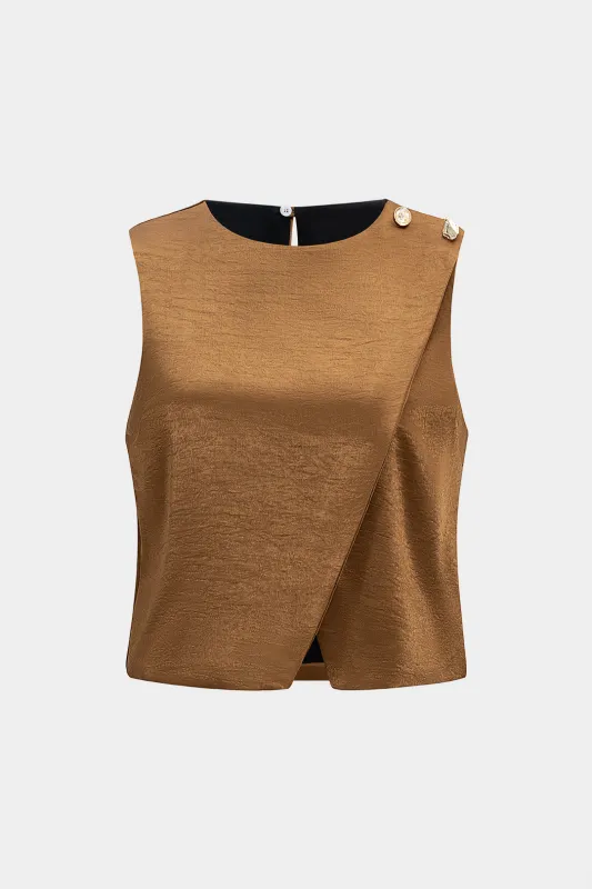 Satin Round Neck Asymmetrical Tank Top sold by Micas
