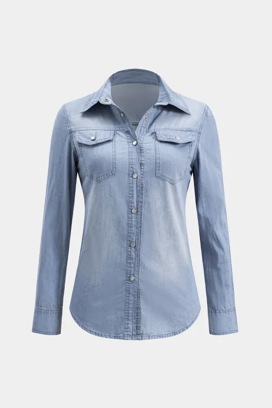 Denim Button Pocket Long Sleeve Shirt sold by Micas