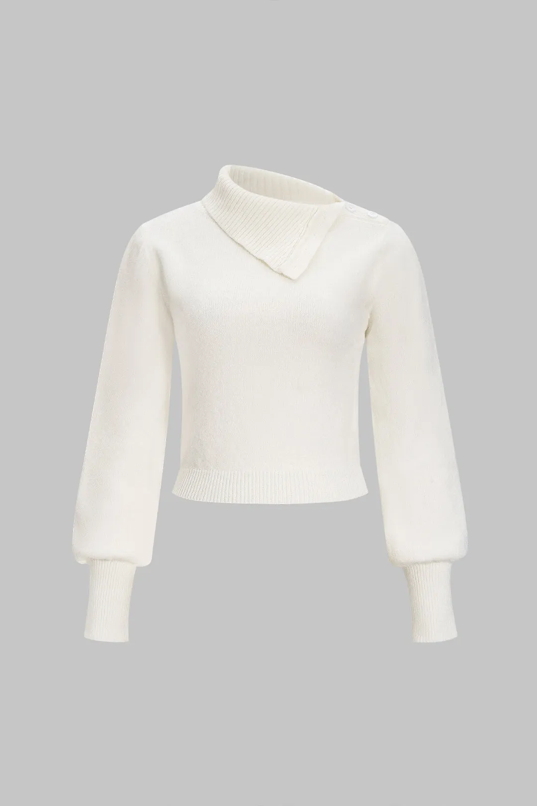 Asymmetrical Button Sweater Long-Sleeve Top sold by Micas