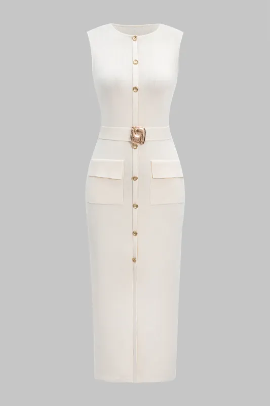 Knit Metallic Button Sleeveless Dress sold by Micas