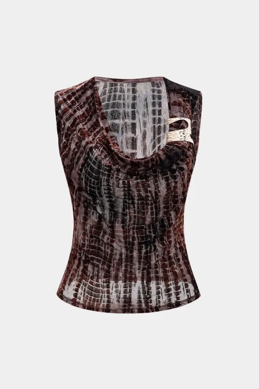 Metallic Draped Cowl Neck Tank Top sold by Micas