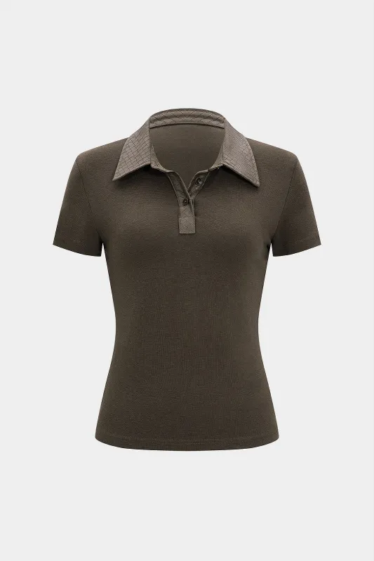 Button Patchwork Short Sleeve T-Shirt sold by Micas