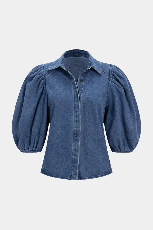 Denim Puff Long Sleeve Shirt sold by Micas