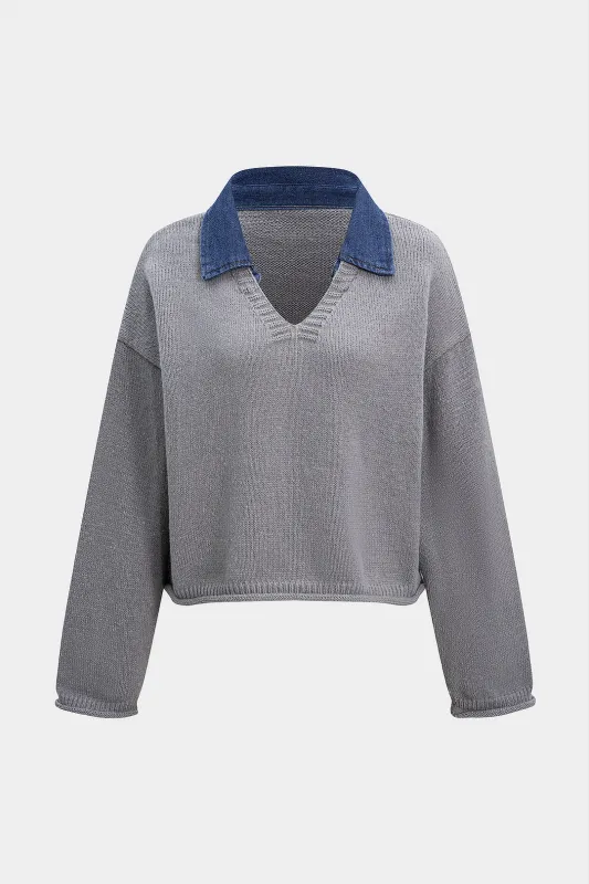 Knit Patchwork Long-Sleeve Top sold by Micas