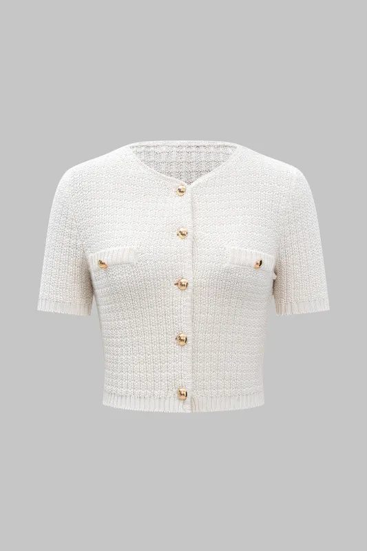Knit Button Short-Sleeve Top sold by Micas