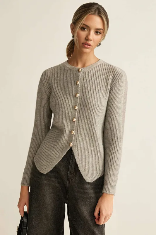 Knit Ribbed Button Long-Sleeve Top sold by Micas