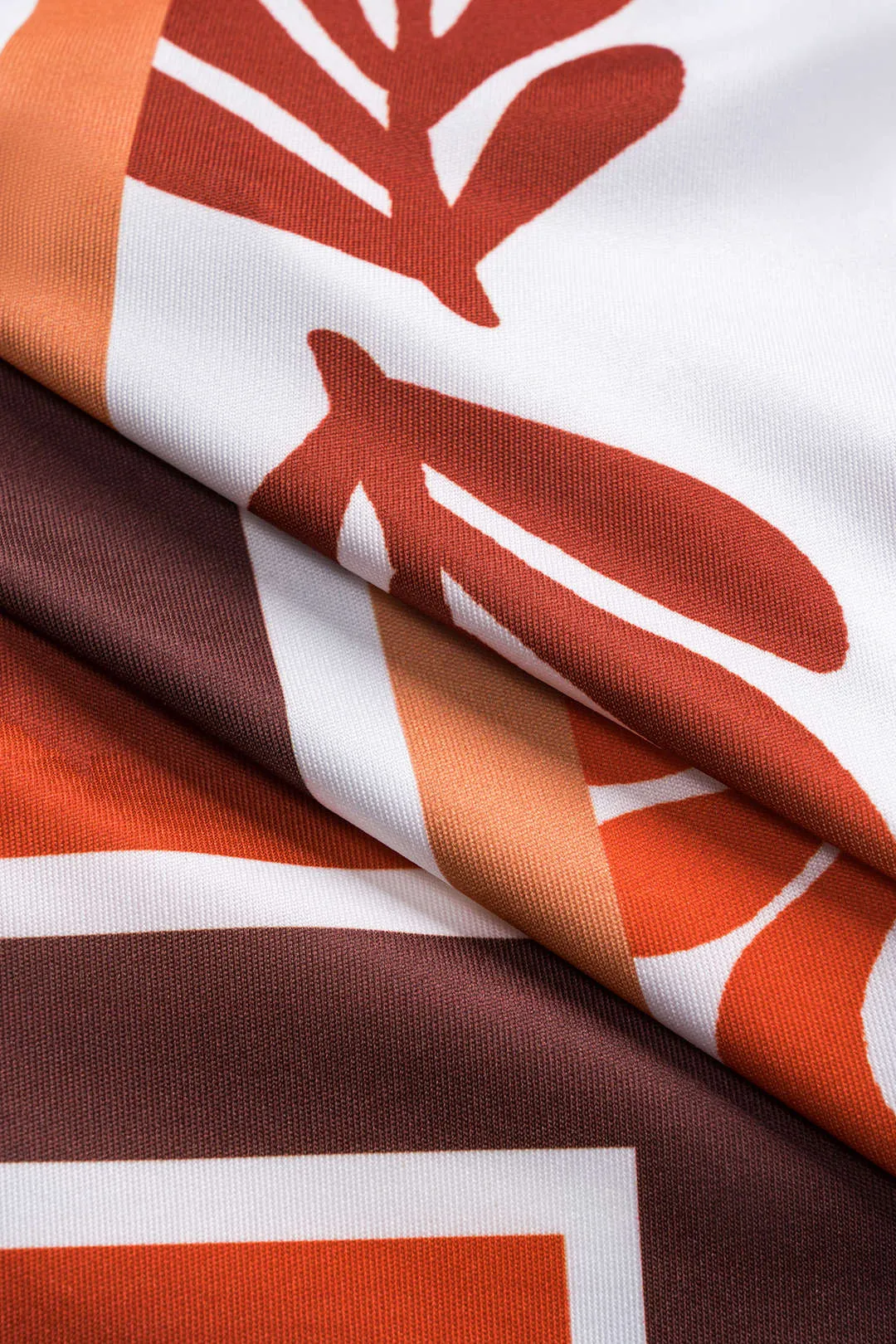 Leaves Print Satin Long Sleeve Shirt And Asymmetrical Mini Skirt Set sold by Micas product image thumbnail 5