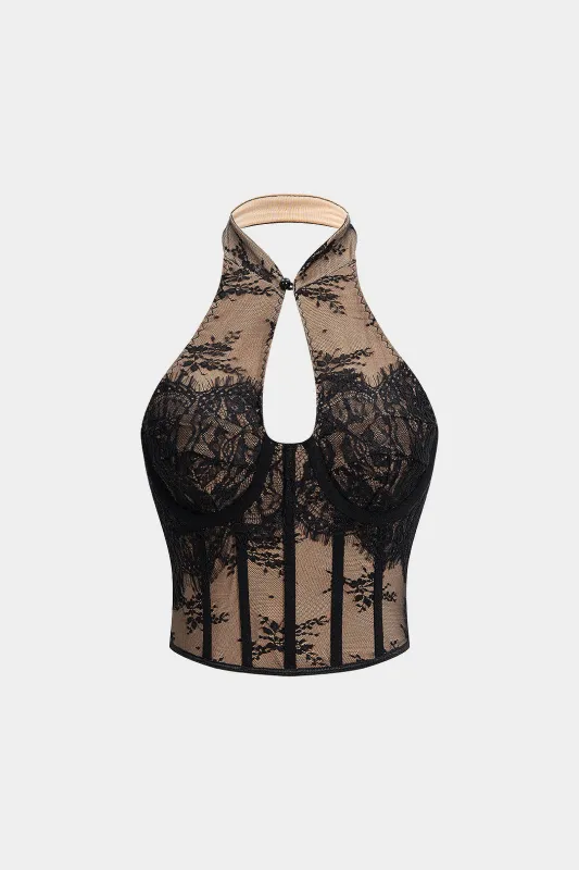 Halter Neck Backless Cut Out Hook And Eye Tank Top sold by Micas