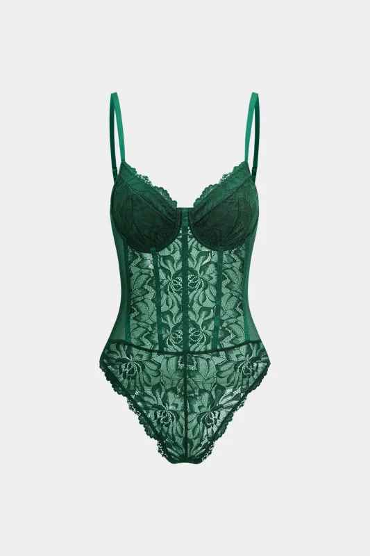 Lace Patchwork Backless Sleeveless Bodysuit sold by Micas