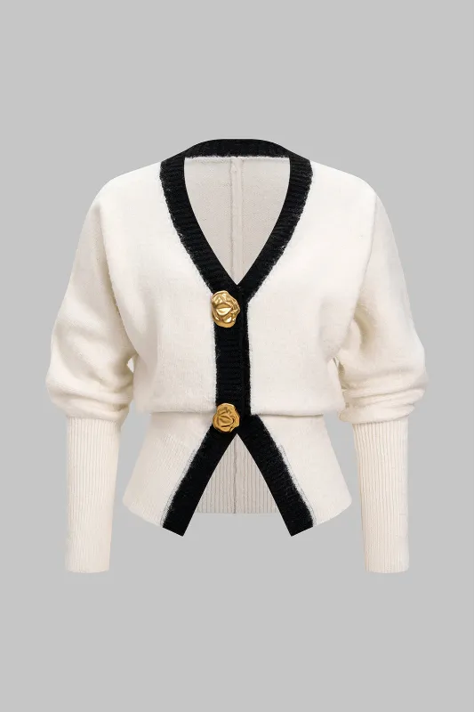 Knit Contrast Metallic V-Neck Cardigan sold by Micas