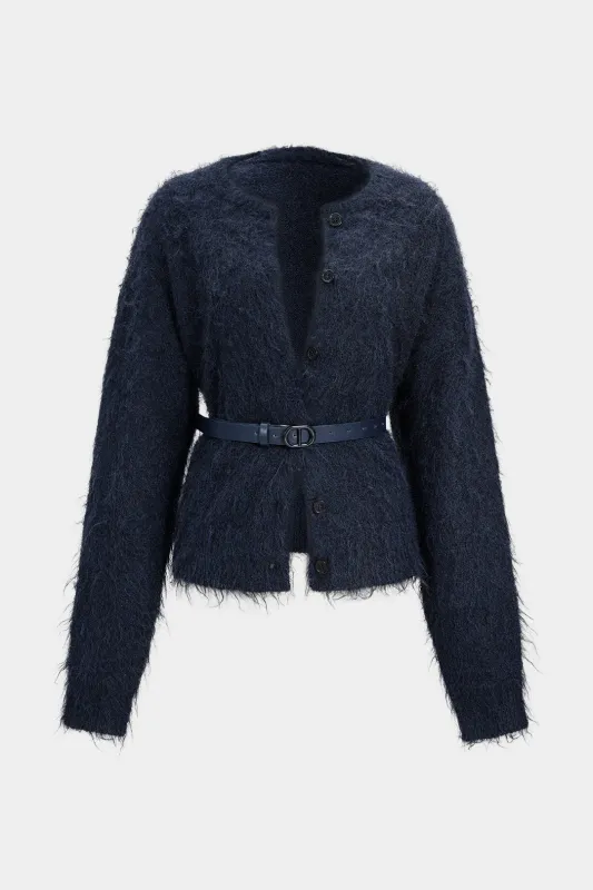 Knit Button Round Neck Belted Cardigan sold by Micas