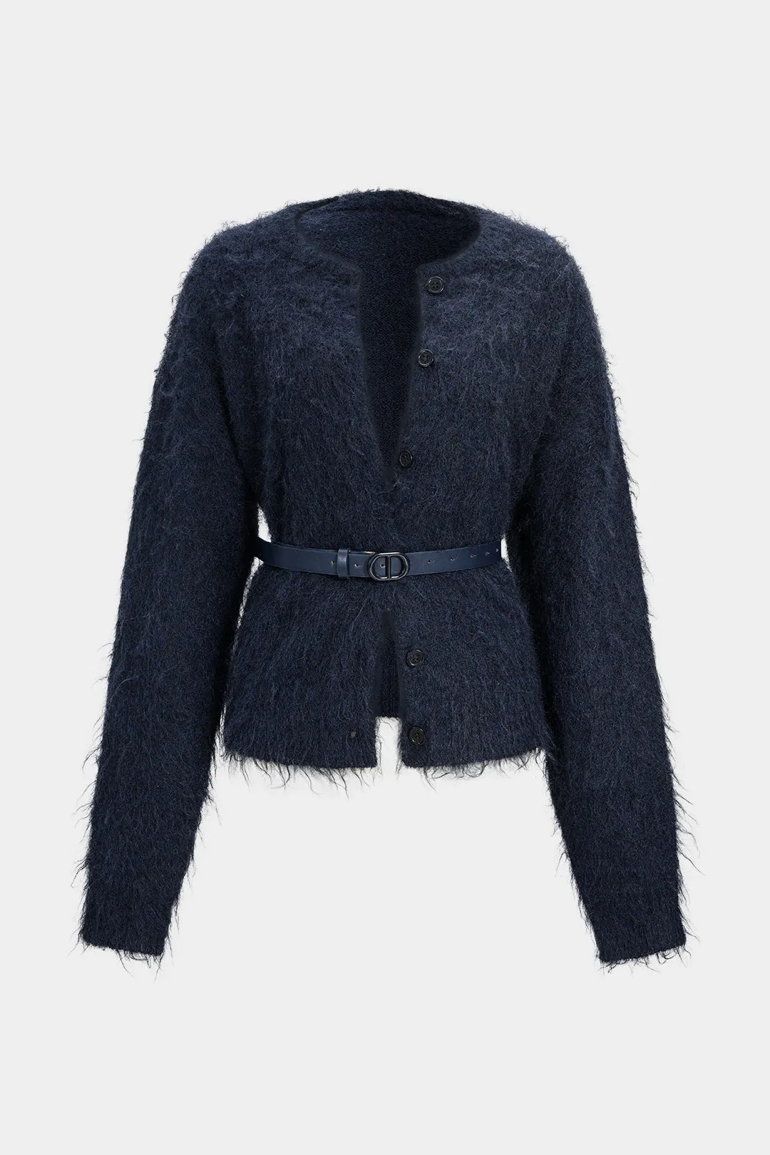 Knit Button Round Neck Belted Cardigan sold by Micas