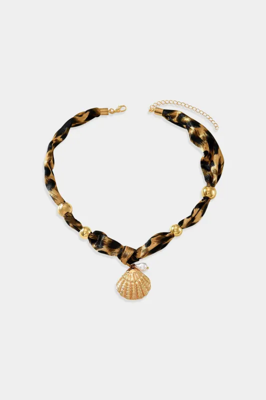 Silk Leopard Print Seashell Pearl Necklace sold by Micas