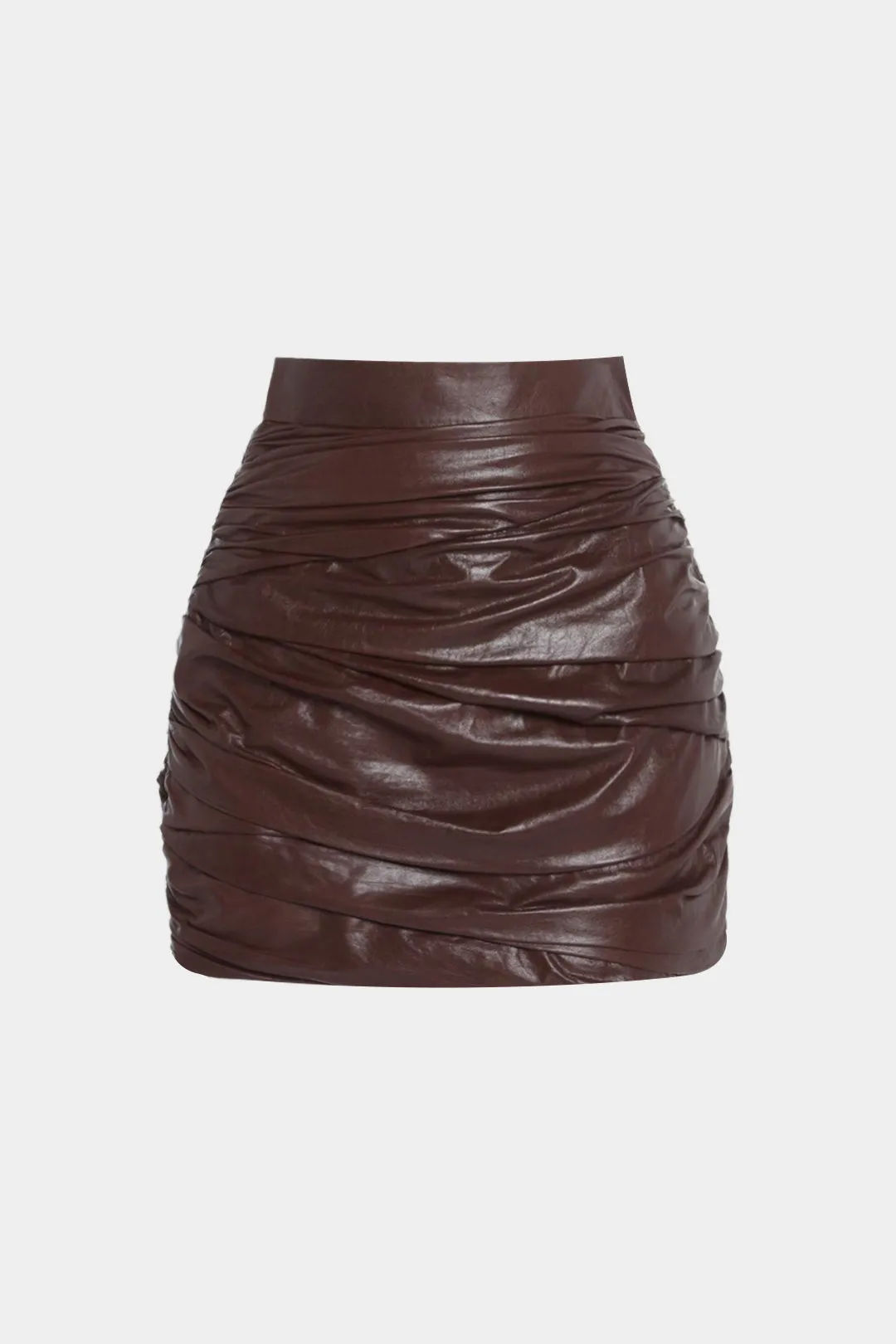 Faux Leather Ruched Mini Skirt sold by Micas